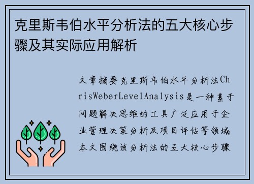克里斯韦伯水平分析法的五大核心步骤及其实际应用解析 克里斯韦伯水平分析法的五大核心步骤及其实际应用解析