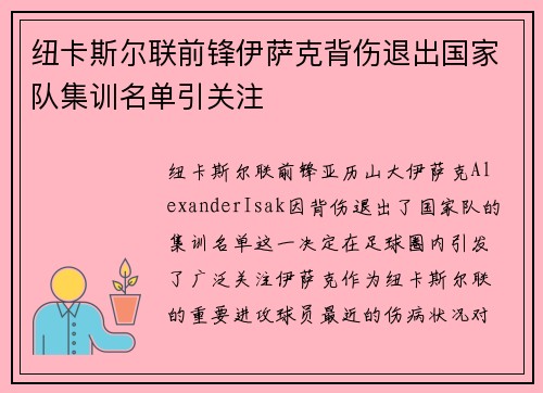 纽卡斯尔联前锋伊萨克背伤退出国家队集训名单引关注